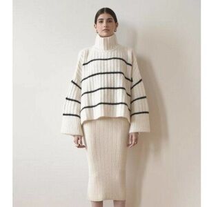 Eleven Six Poncho Stripe Sweater Alpaca Wool Ivory Black